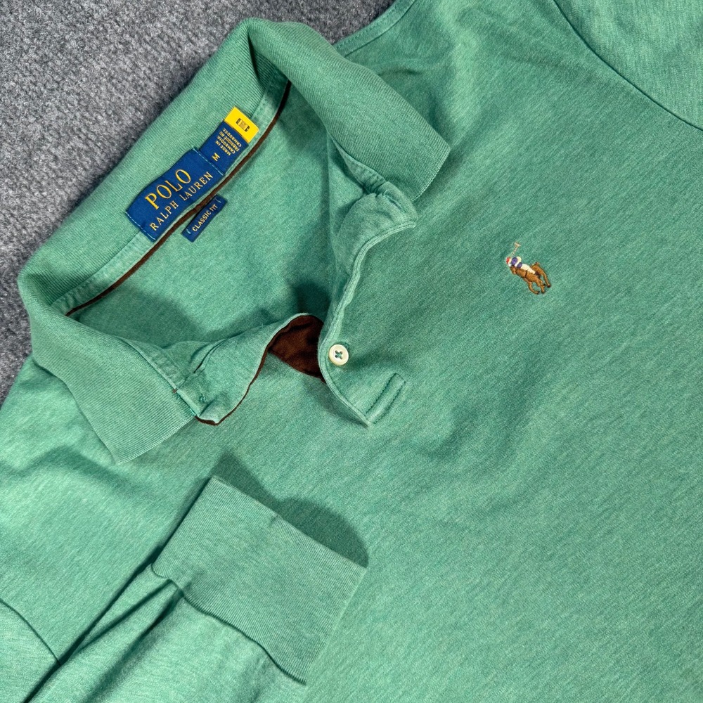 Polo Ralph Lauren Mens Classic Fit Long Sleeve Polo Shirt Green Medium #4635